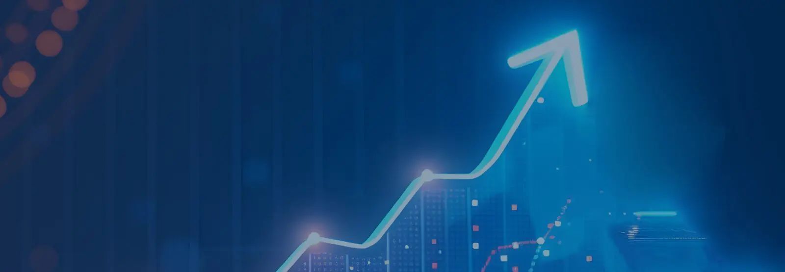 A graph with an arrow pointing up on a blue background.