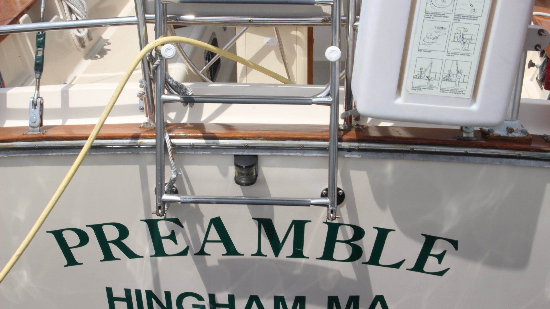 The name preamble is on the side of a boat