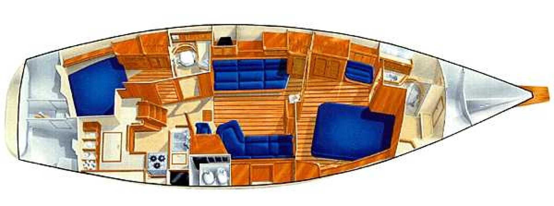 A drawing of the inside of a sailboat