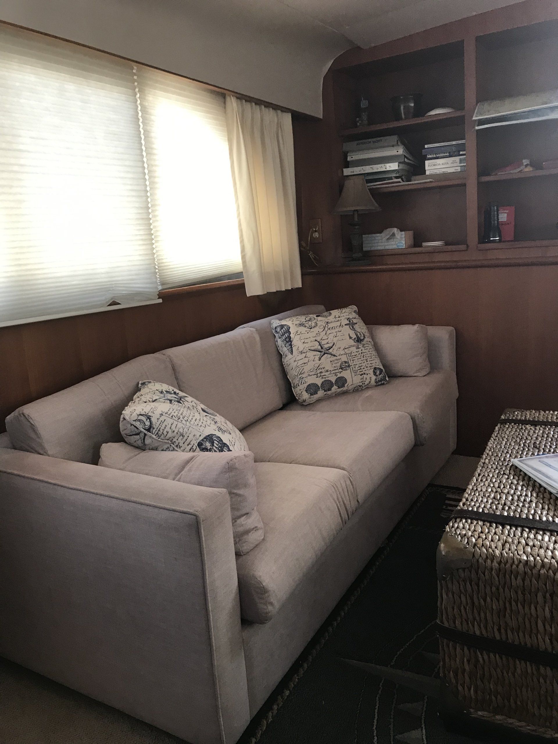 A living room with a couch and a coffee table