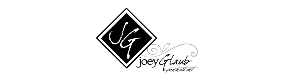 Black diamond logo with stylized “JG” and the text “Joey Glaub portrait art” on a white background