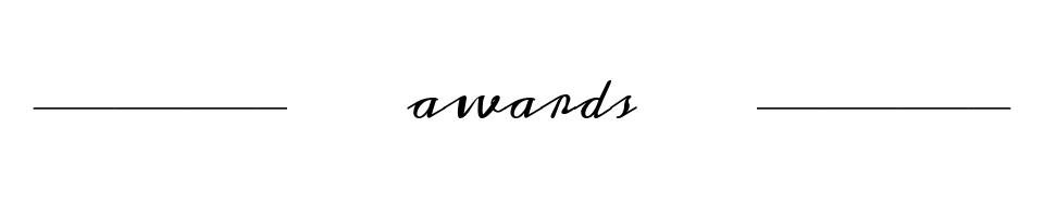 Centered cursive word “awards” between two thin horizontal lines on a white background