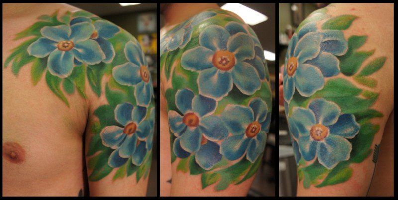Traditional Tattoo — Blue Flower Tattoo in Forth Worth, TX