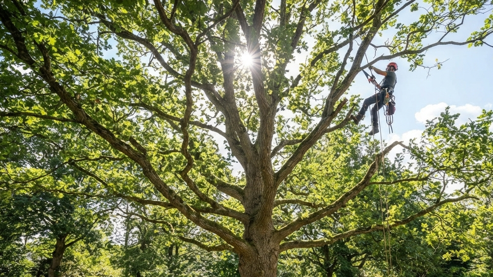 Workers removing storm-damaged tree near residential home in Burbank