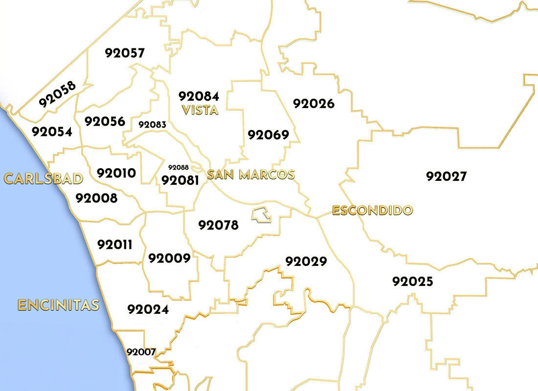 Map of zip codes in a coastal California area.