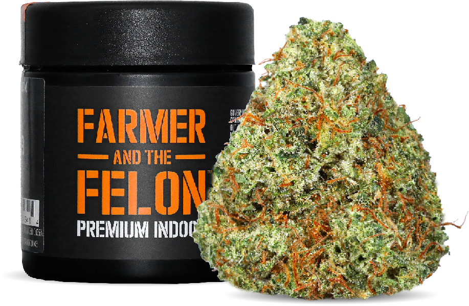 Cannabis bud, green and orange with trichomes, isolated on white.