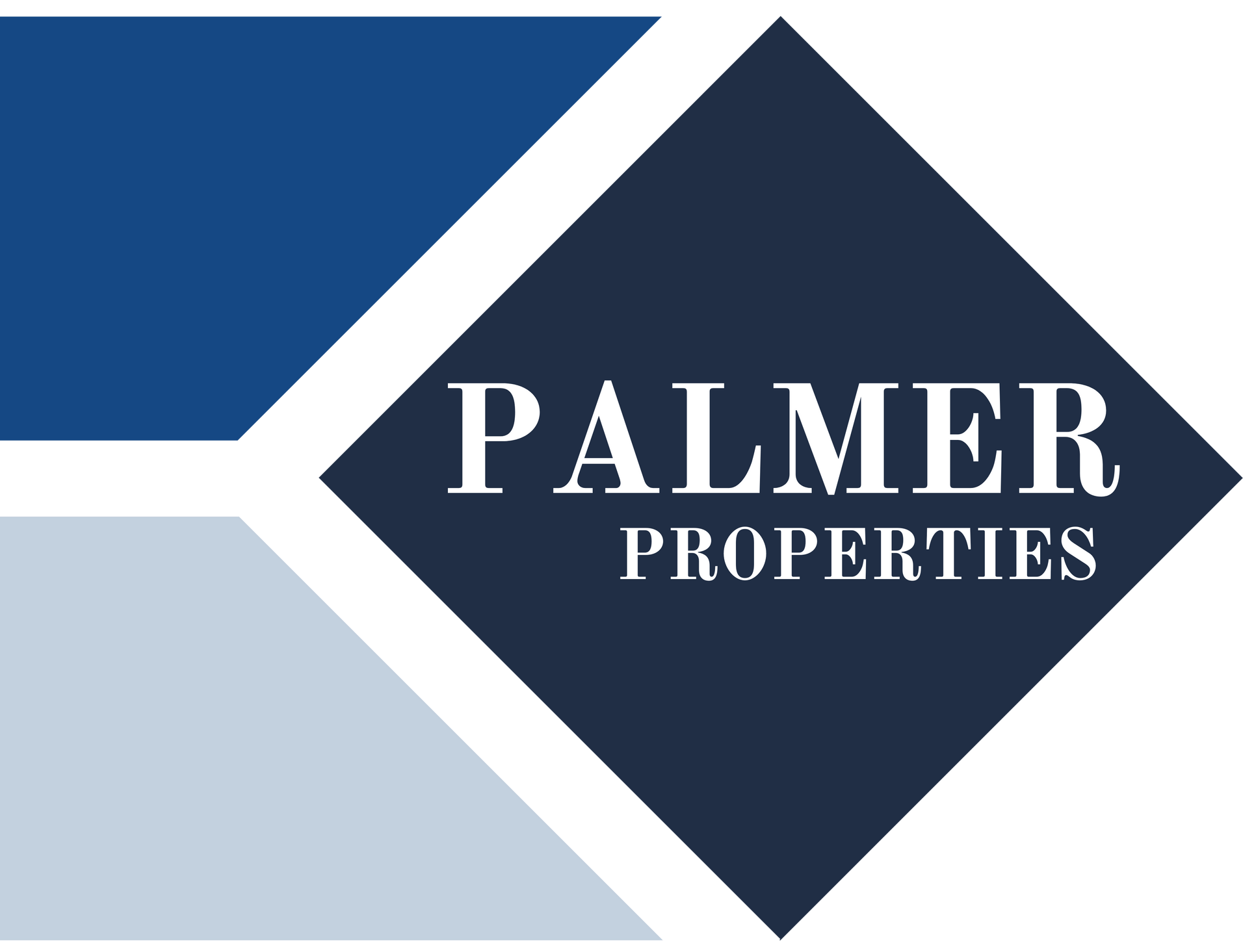 A palmer properties logo that is blue and white