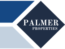 A palmer properties logo that is blue and white