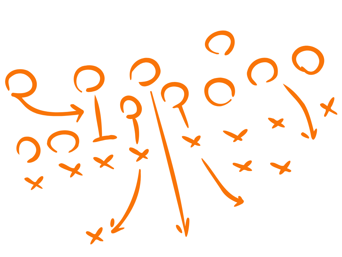 Illustrated symbols depicting youth athletic training and teamwork for sports teams