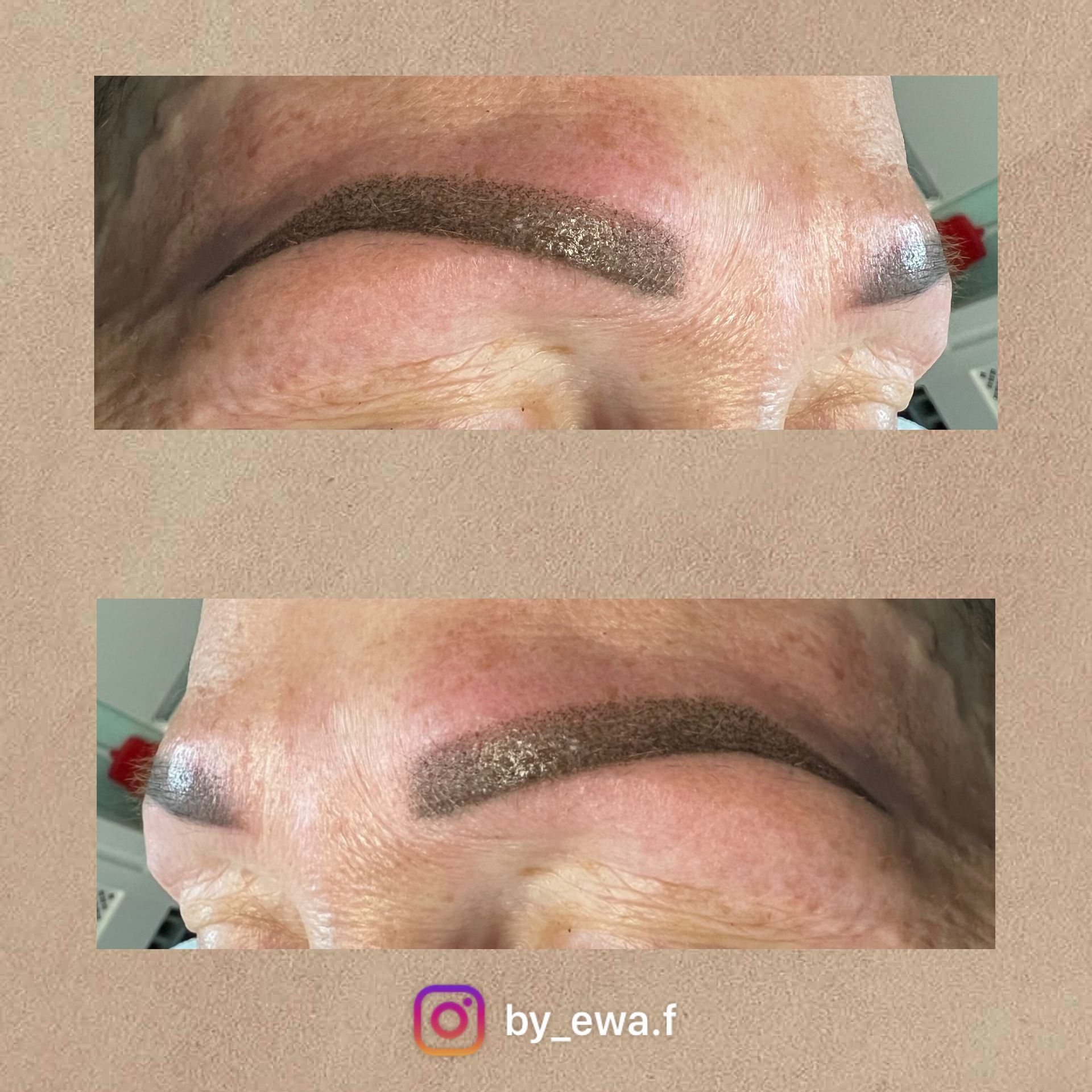 Ein Vorher-Nachher-Bild der Augenbrauen einer Frau.