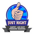 a logo for just right carpet air duct pressure washing