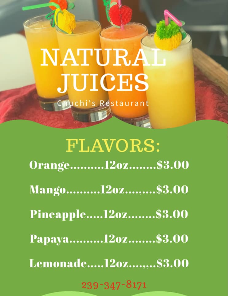 Natural Juices Menu — Cape Coral, FL — Chuchi's Restaurant