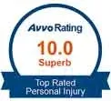 A badge that says avvo rating 10.0 superb top rated personal injury.