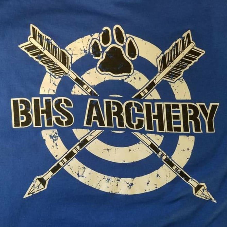A blue shirt that says bhs archery on it