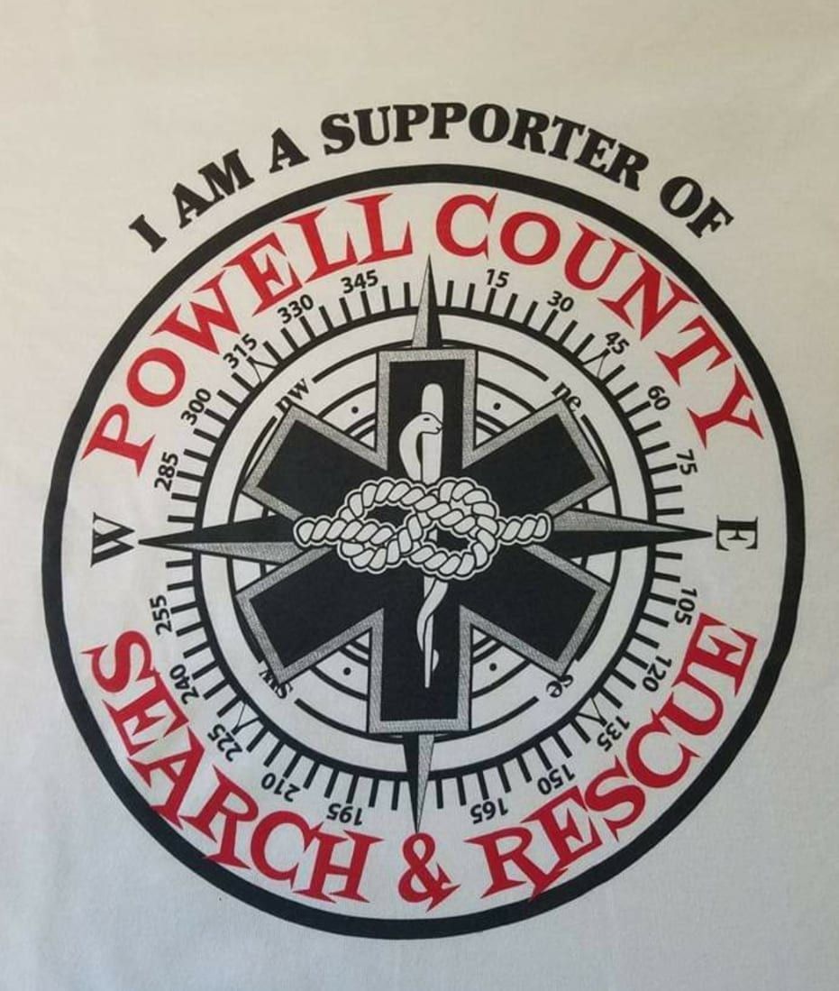 A logo for powell county search and rescue