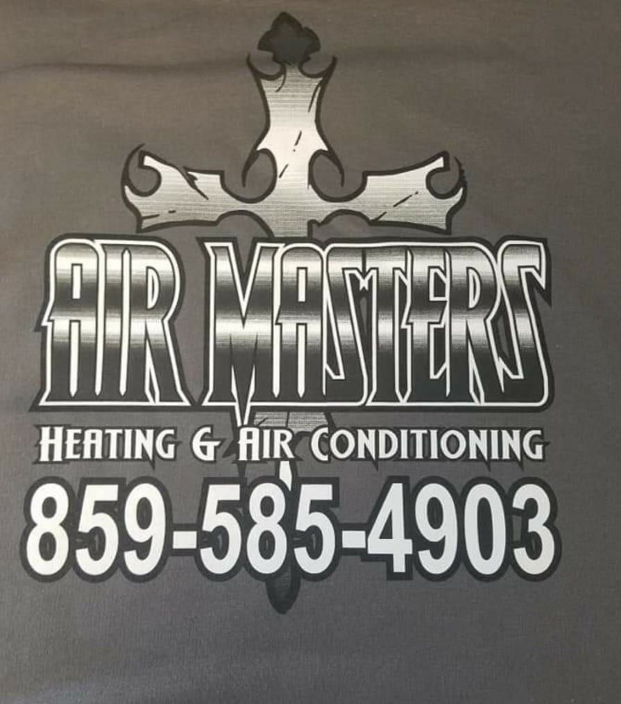 A logo for air masters heating and air conditioning