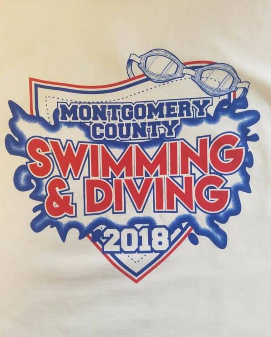 A shirt that says montgomery county swimming and diving 2018