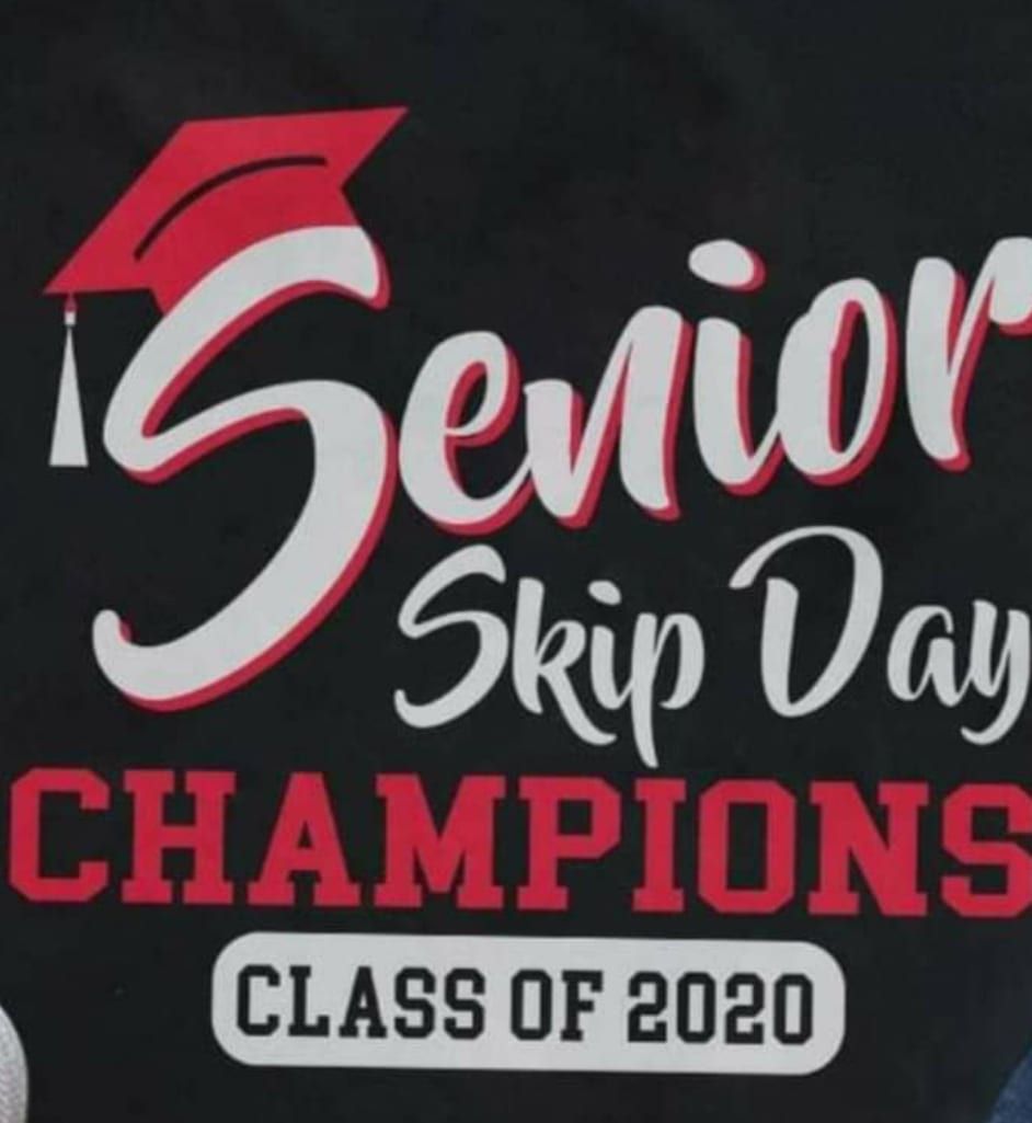 A black shirt that says senior skip day champions class of 2020