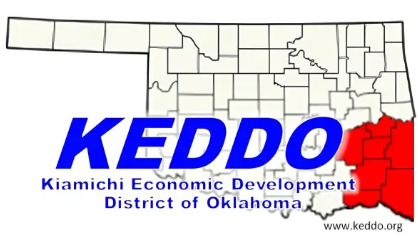logo of the KEDDO oklahoma regional transportation planning orginaztion that includes the state shape of oklahoma and the counties in the region highlighted to show the location of that agency.