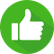 White thumbs-up icon inside a green circle with a shadow.