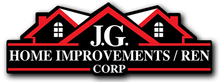 Logo for J.G. Home Improvements / Ren Corp. with a house design in red and black.