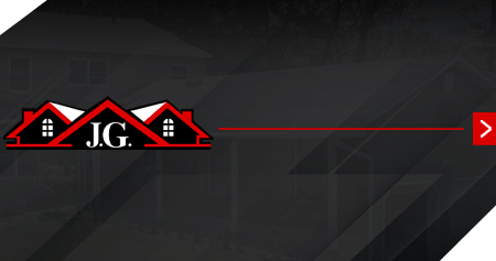 Logo with three house silhouettes; J.G. initials; red line to right arrow.