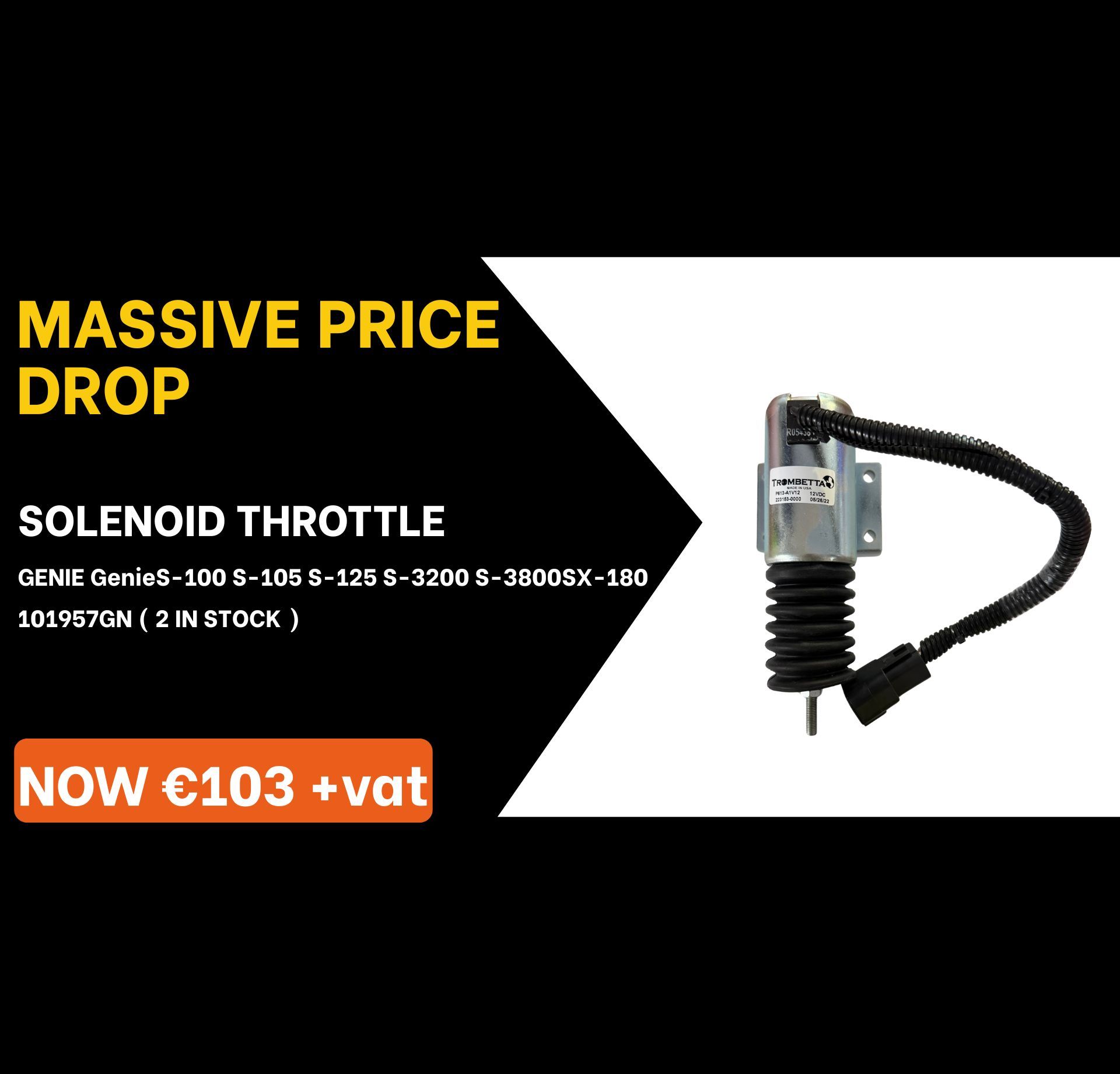 Special Offer, Solenoid, JLG, Boom Lift, IPS Ireland, Acces Platform Parts, MEWP Parts, Cherrypicker Parts, Genie Parts, Crane Pads, Outrigger Pads, Spreader plates, Joystick, Genie, Controller, circuit board, decals, ECU Board, solenoid, battery Charger, seal kit, electric motor, battery, scissor lift rail, level sensor, foot switch, safety harness, harness kit, construction safety, tvh parts, tvh ireland, vertimac, vertimac parts, tvh uk