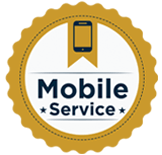Gold seal with a mobile phone icon and the words