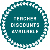 Teal badge with white text: