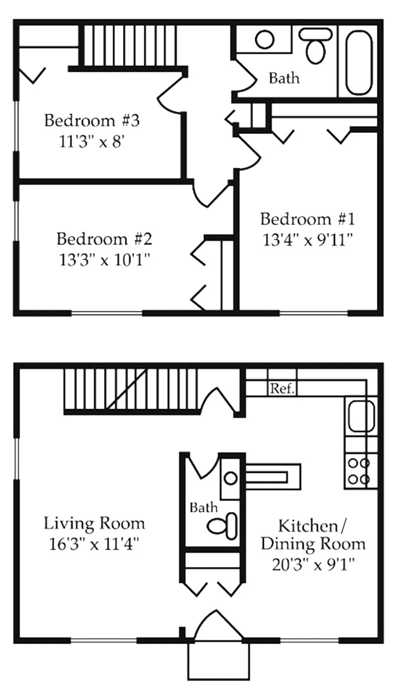 a floor plan of a house with bedrooms and bathrooms