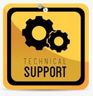 a yellow sign that says `` technical support '' with gears on it .