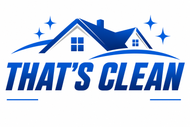 Blue house logo with sparkles and the text &ldquo;THAT&rsquo;S CLEAN&rdquo;