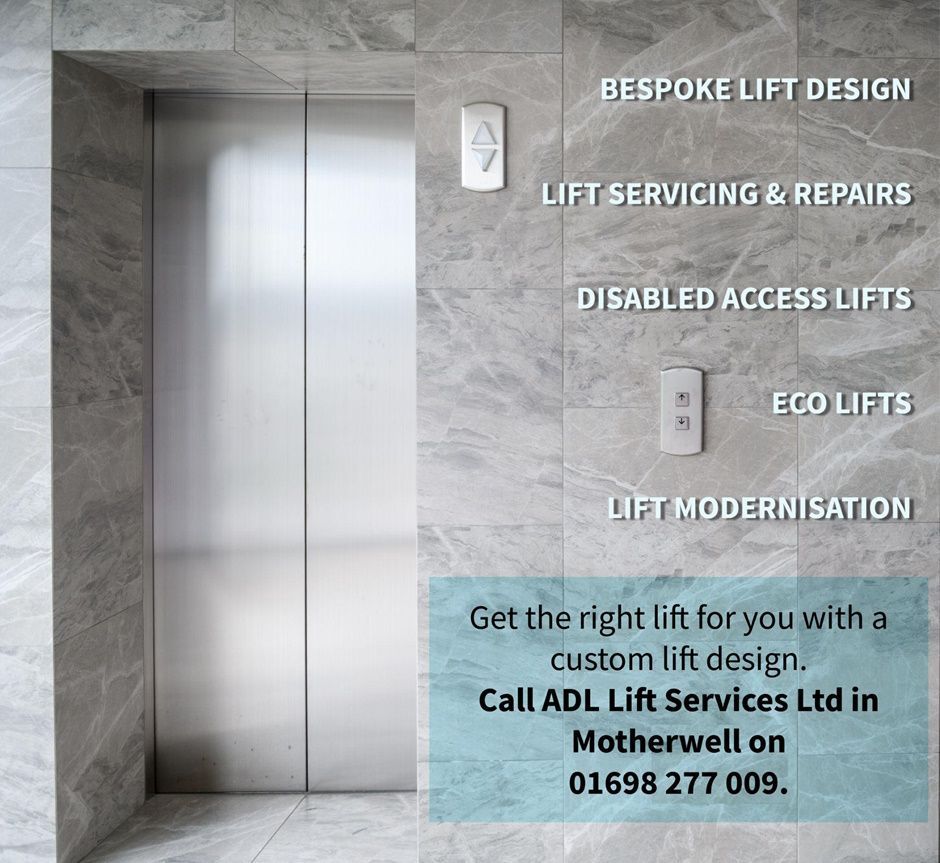 Close up image of a lift with client's services listed along the right hand side