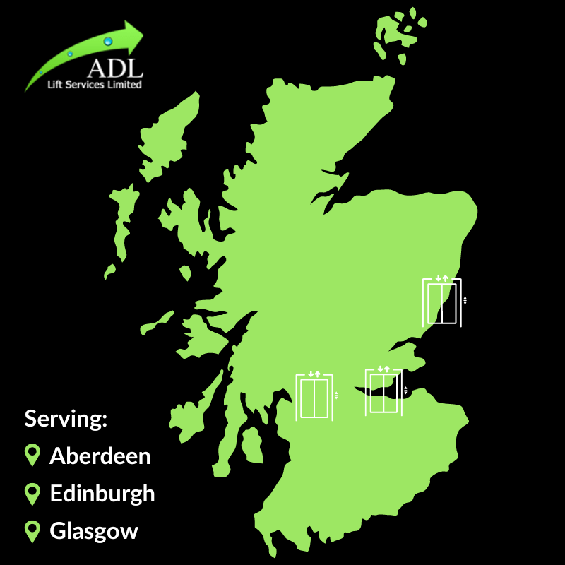 a map of scotland showing the locations of adl lift services limited