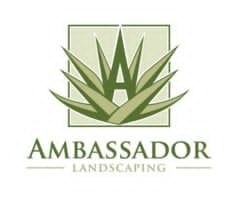 Logo for Ambassador Landscaping: a stylized green plant with an "A" inside a green square; the text "Ambassador Landscaping" below.