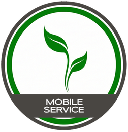 Green leaf logo in a circular badge with “MOBILE SERVICE” on a gray banner