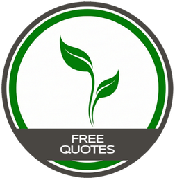 Green leaf logo with “FREE QUOTES” text in a dark gray circle and green border