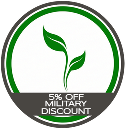 Green leaf emblem with “5% OFF MILITARY DISCOUNT” text in a circular badge