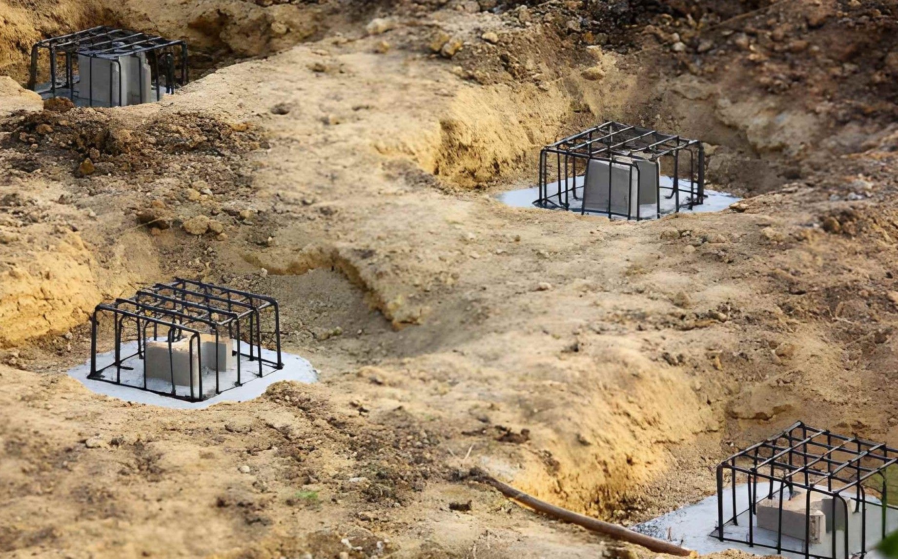 Concrete foundation construction with wood forms.