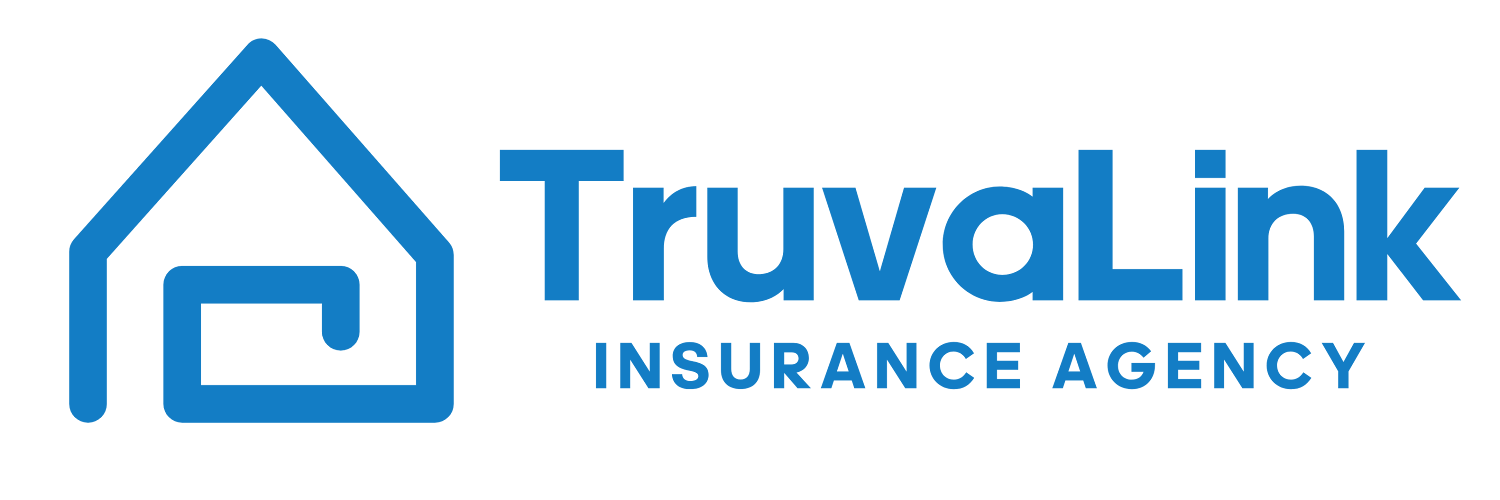 Blue logo with house icon and "TruvaLink INSURANCE AGENCY" text.