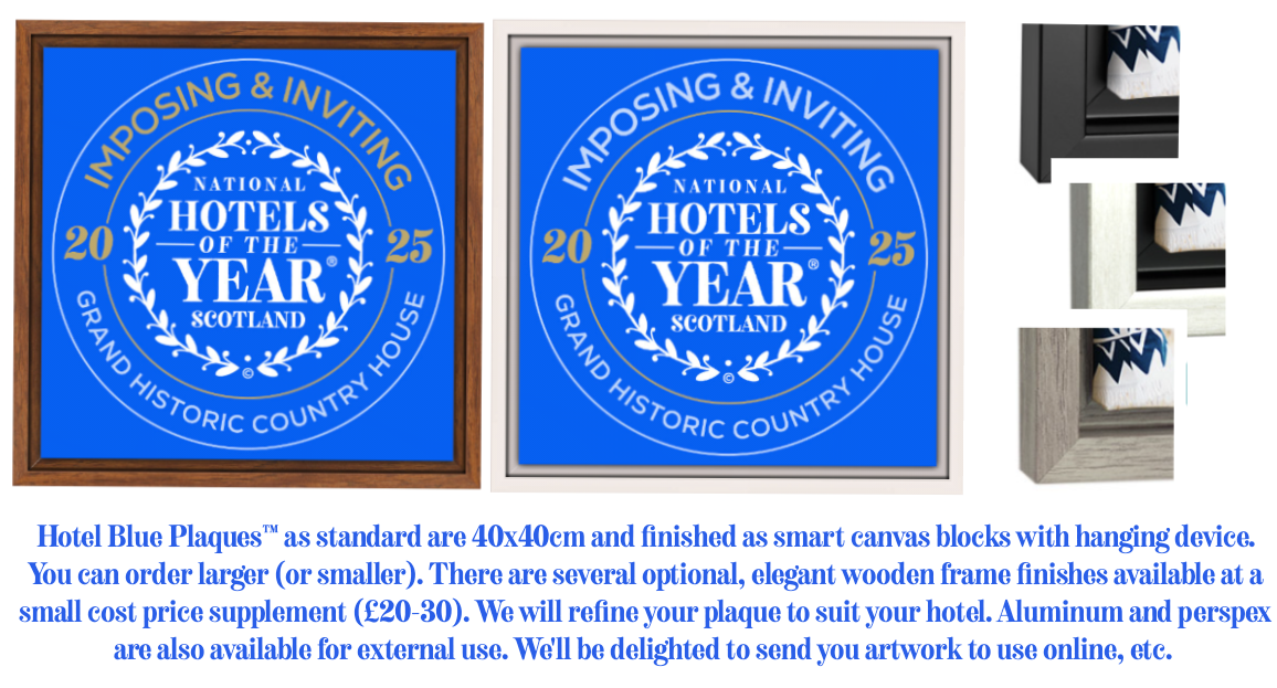 We're very happy to offer lots of design flexibility  for the finish of your Hotel Blue Plaque - including beautiful frames, different materials and sizes
