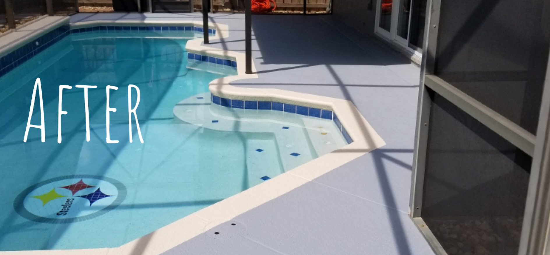 A picture of a swimming pool after being painted.