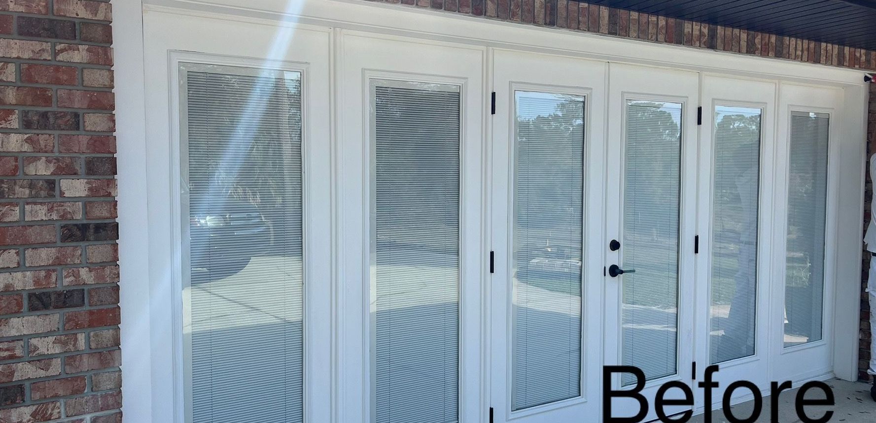 A before and after picture of a sliding glass door.