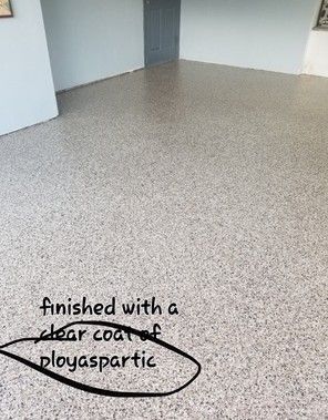 Epoxy floor with a clear polyaspartic coat in a room with white walls and a grey door.