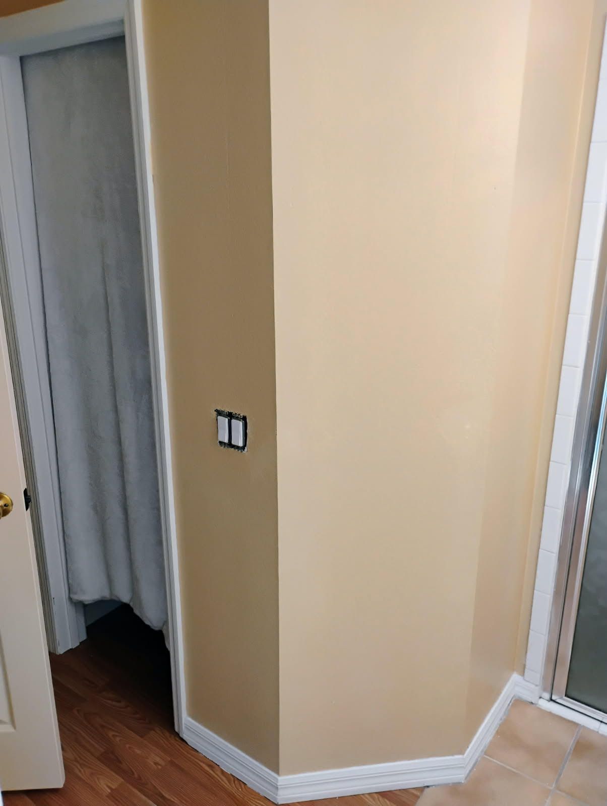 A before picture of a house with a palm tree in front of it.