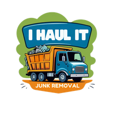 A dump truck with the words `` i haul it junk removal '' on it.