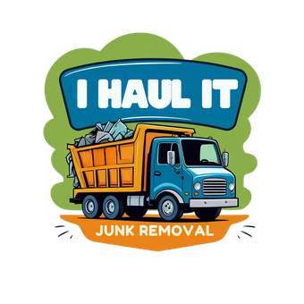 A dump truck with the words `` i haul it junk removal '' on it.