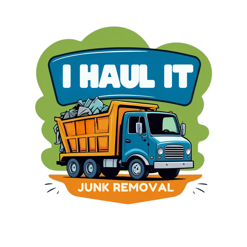 A dump truck with the words `` i haul it junk removal '' on it.