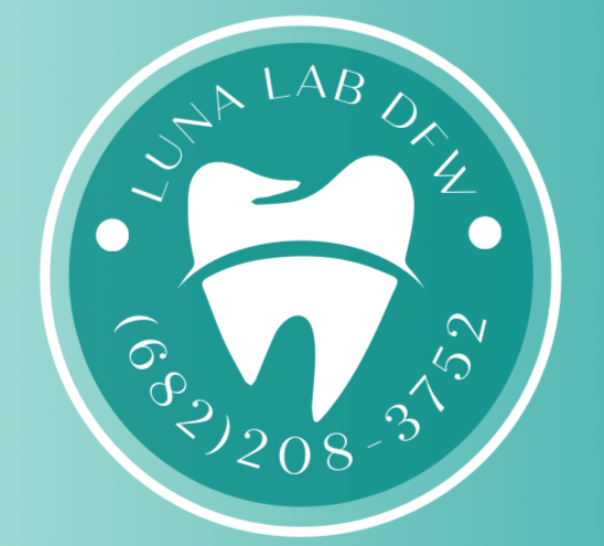 The logo for luna lab dental is a tooth in a circle.