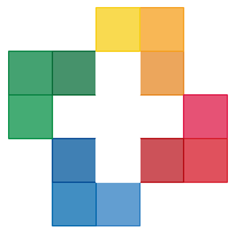 Resolve Medical Logo: Colorful plus sign made of squares.